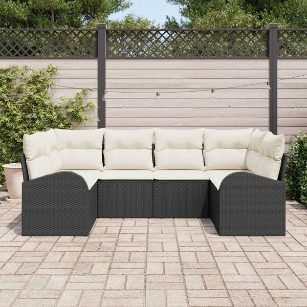 vidaXL Tuinbankenset met kussen 6 pcs Zwart en Wit poly rattan
