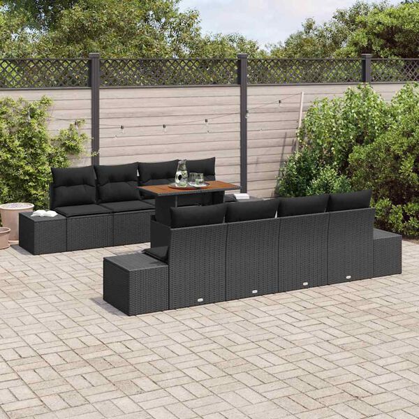 vidaXL Tuin Eetset met kussen met kussen 9 pcs Zwart en Bruin