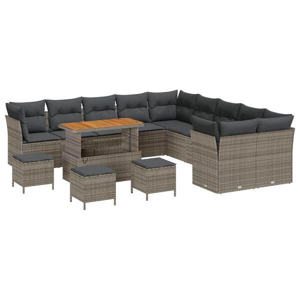 vidaXL Tuin Sofa Set met kussen 14 pcs Grijs poly rattan