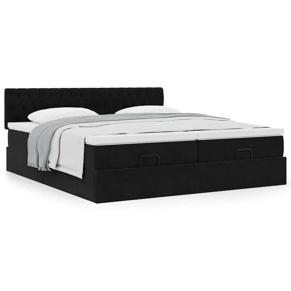 vidaXL Ottoman bed met matrassen 200x200cm fluweel zwart