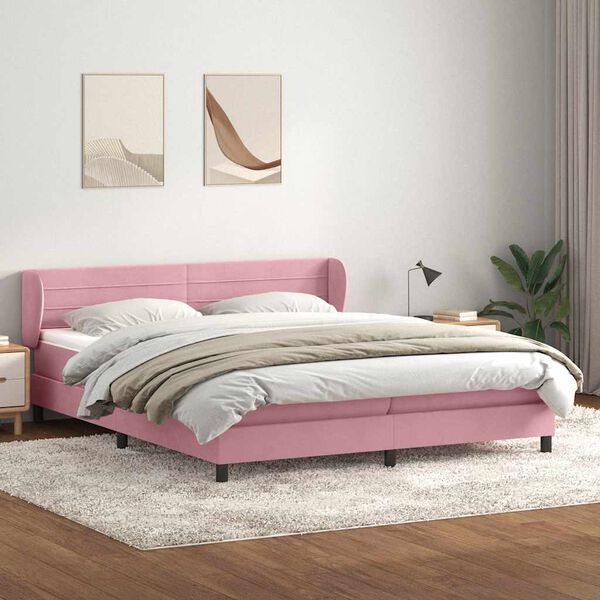 vidaXL Boxspring met matrassen fluweel roze 180x210 cm