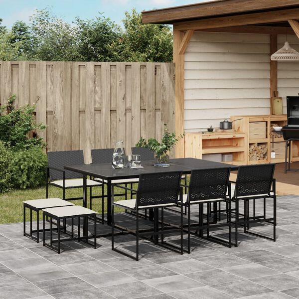 vidaXL 11-delige Tuinset met kussens poly rattan zwart