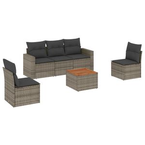 vidaXL 6-delige Loungeset met kussens poly rattan grijs