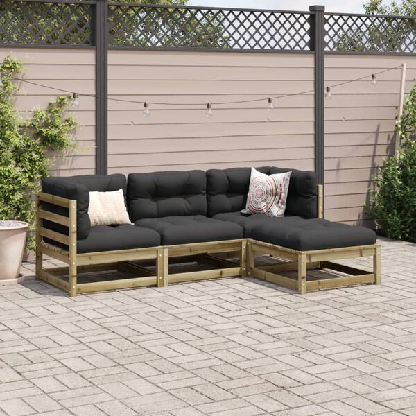 vidaXL 4-delige Loungeset met kussens geïmpregneerd grenenhout