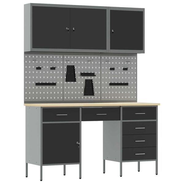 vidaXL Werk Cabinet met lade met opslag 8 pcs Zwart 150 x 55 x 200 cm