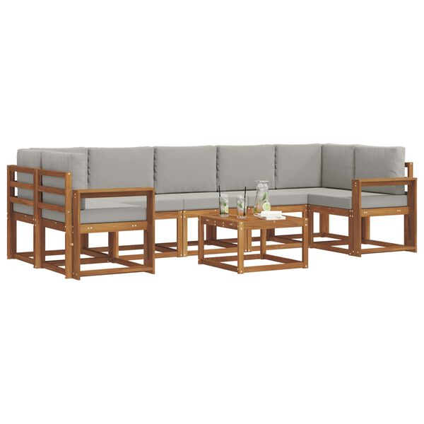 vidaXL Buiten bankenset met kussen 8 pcs Natuurlijk en Lichtgrijs