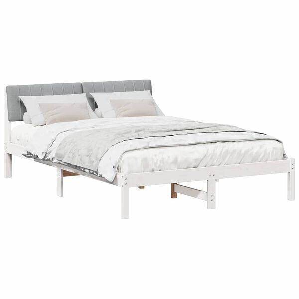 vidaXL Bedframe Wit en lichtgrijs 135 x 190 cm Massief grenenhout