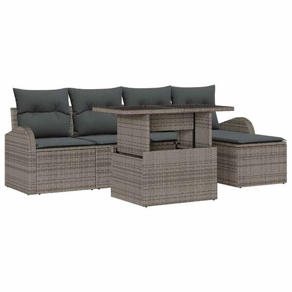 vidaXL Tuin Sofa Set met kussen 6 pcs Grijs poly rattan