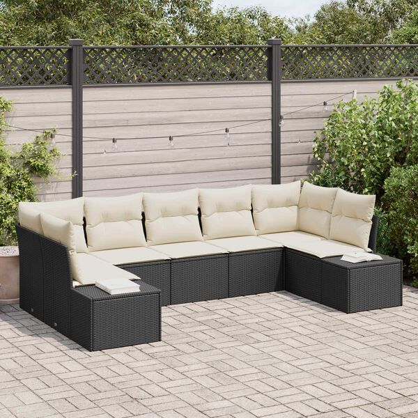 vidaXL Tuin Sofa Set met kussen 7 pcs Zwart poly rattan
