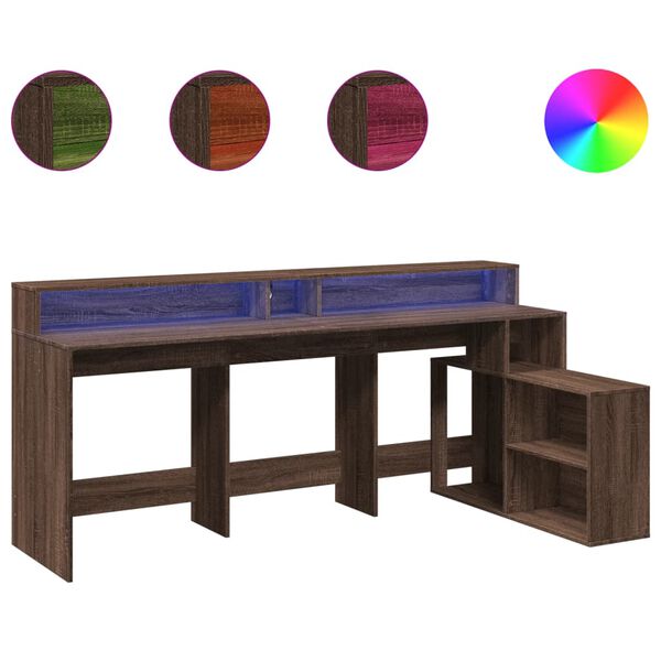 vidaXL Bureau met LED-verlichting 200x104x91 cm hout bruin eikenkleur
