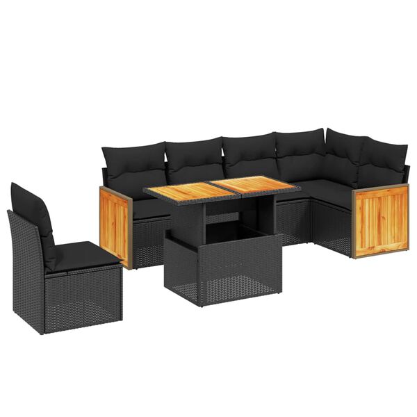 vidaXL 7-delige Loungeset met kussens poly rattan zwart