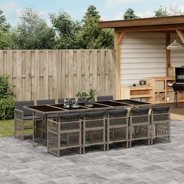 vidaXL 11-delige Tuinset met kussens poly rattan gemengd beige