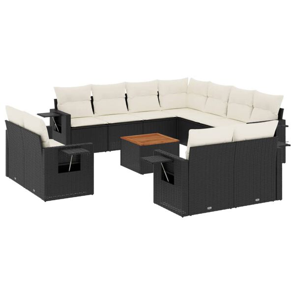 vidaXL 12-delige Loungeset met kussens poly rattan zwart