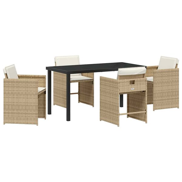vidaXL Tuin eettafelset met kussen 5 pcs Beige poly rattan