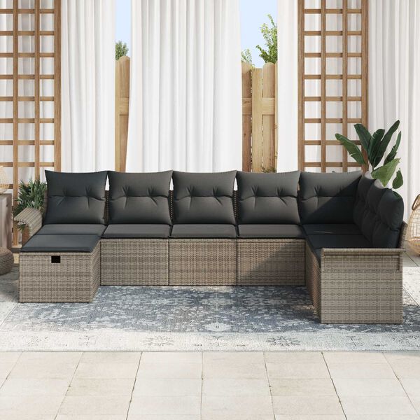 vidaXL Tuin Sofa Set met kussen met opslag 8 pcs Grijs poly rattan