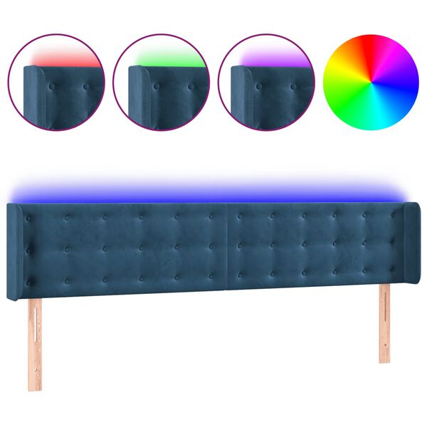 vidaXL Hoofdbord LED 183x16x78/88 cm fluweel donkerblauw