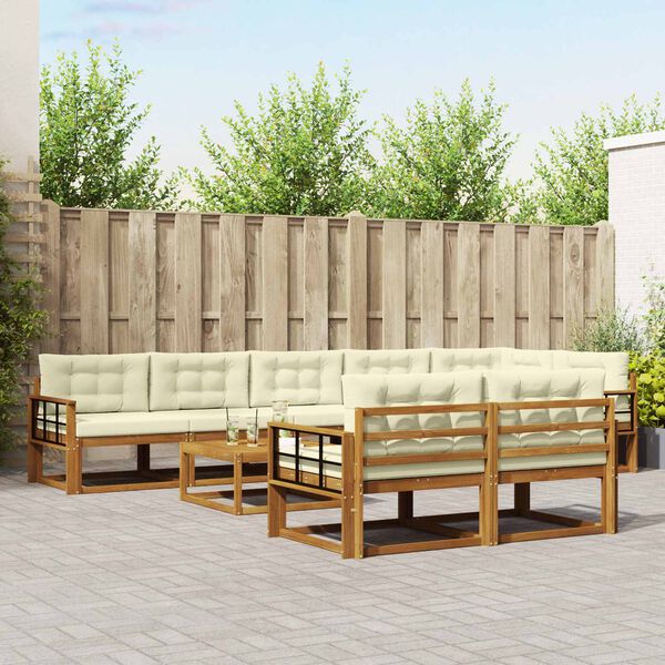 vidaXL Buiten bankenset met kussen 9 pcs Natuurlijk en Cr&egrave;me