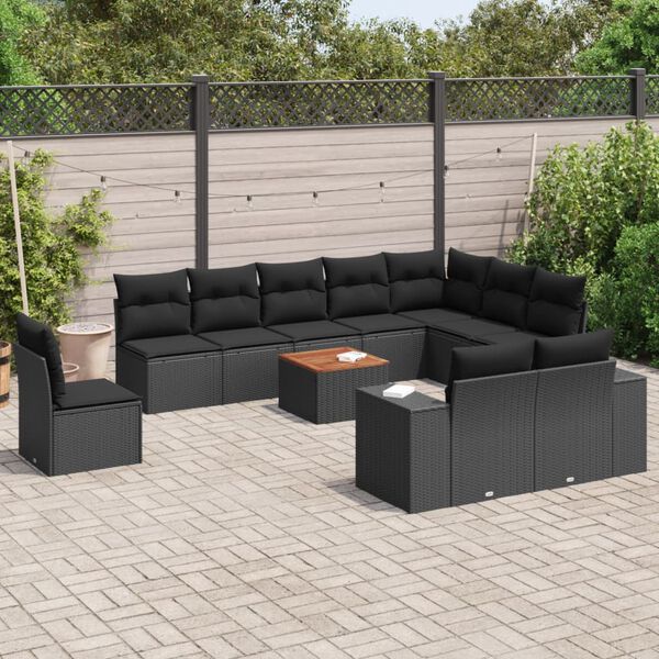 vidaXL 11-delige Loungeset met kussens poly rattan zwart