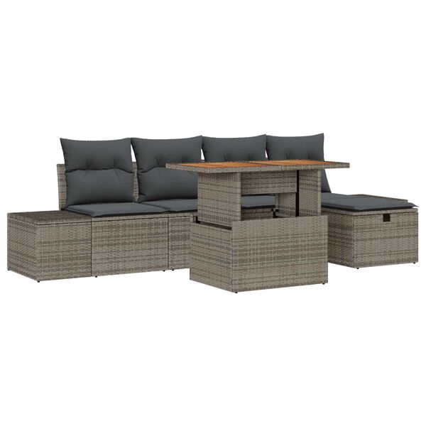 vidaXL Tuin Sofa Set met kussen met opslag 6 pcs Grijs Poly riet