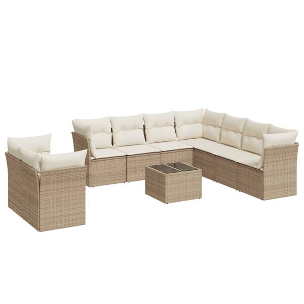 vidaXL 10-delige Loungeset met kussens poly rattan beige