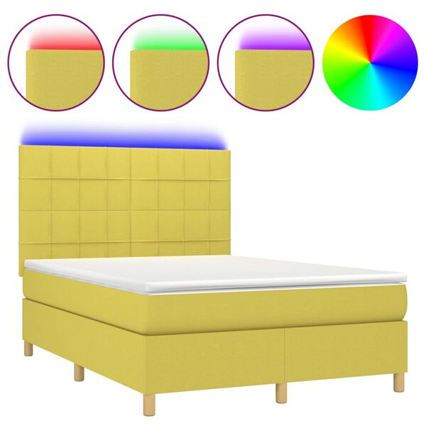 vidaXL Boxspring met matras en LED stof groen 140x190 cm