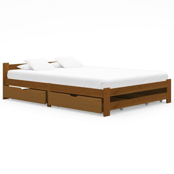 vidaXL Bedframe met 4 lades massief grenenhout honingbruin 140x200 cm