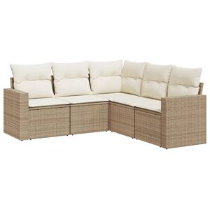 vidaXL 5-delige Loungeset met kussens poly rattan beige