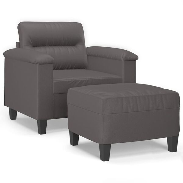 vidaXL Fauteuil met voetenbank 60 cm kunstleer grijs