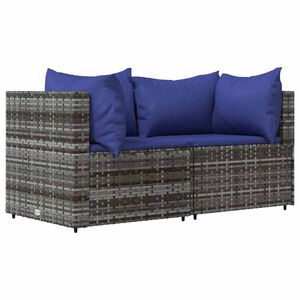 vidaXL Tuinhoekbanken met kussens 2 st poly rattan grijs
