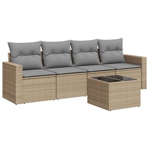 vidaXL 5-delige Loungeset met kussens poly rattan beige