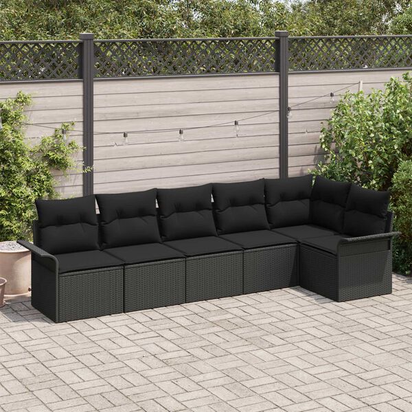 vidaXL Tuin Sofa Set met kussen 6 pcs Zwart poly rattan