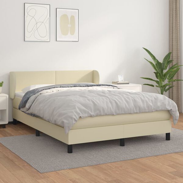 vidaXL Boxspring met matras kunstleer cr&egrave;mekleurig 140x200 cm