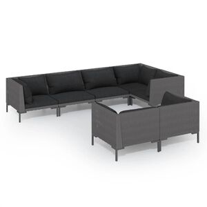 vidaXL 7-delige Loungeset met kussens poly rattan donkergrijs