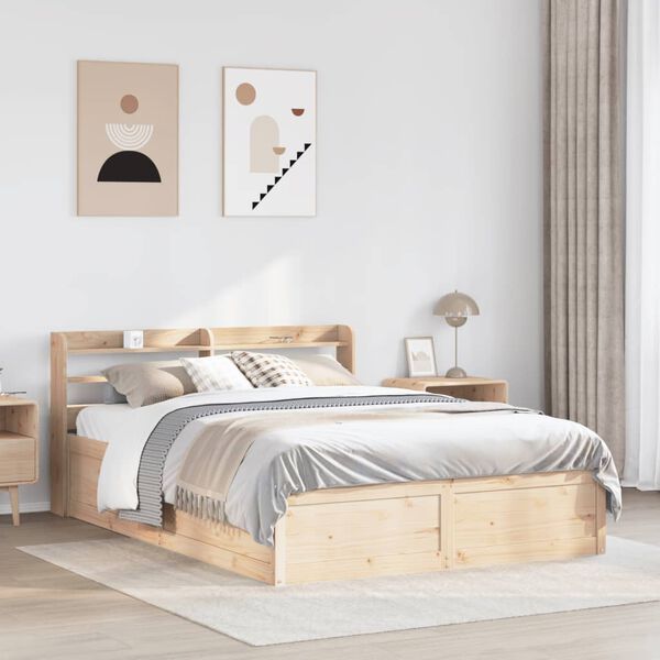 vidaXL Bedframe met hoofdbord massief grenenhout 140x190 cm