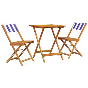 vidaXL 3-delige Bistroset stof en massief hout blauw en wit