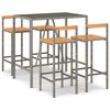 vidaXL 5-delige Tuinbarset poly rattan en massief acaciahout grijs