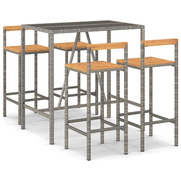 vidaXL 5-delige Tuinbarset poly rattan en massief acaciahout grijs
