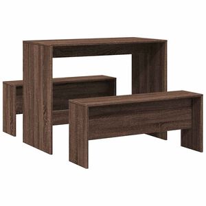 vidaXL 3-delige Eettafel en bankenset bewerkt hout bruin eikenkleur