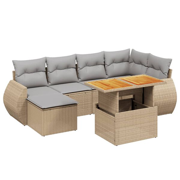 vidaXL 7-delige Loungeset met kussens poly rattan beige