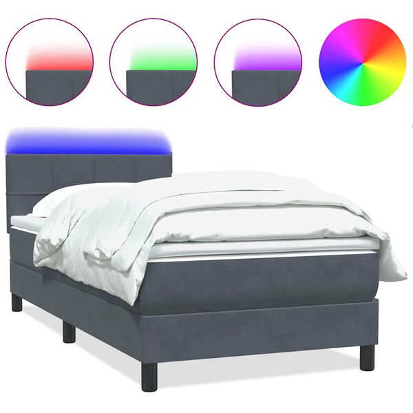 vidaXL Boxspring met matras en LED fluweel donkergrijs 100x210 cm