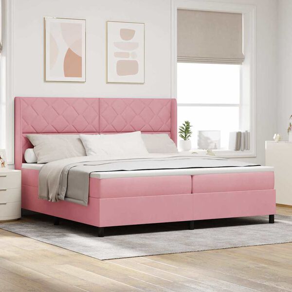 vidaXL Boxspringbed met matras met LED Roze 200 x 200 cm Fluweel