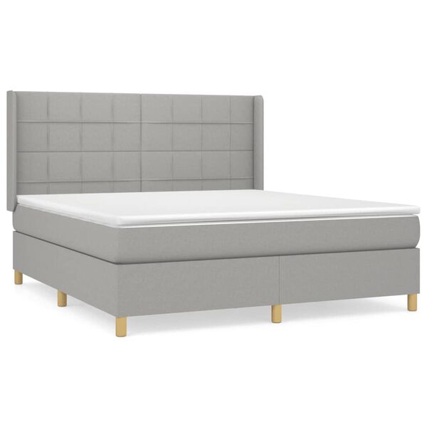 vidaXL Boxspring met matras stof lichtgrijs 180x200 cm