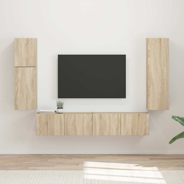 vidaXL Tv-meubelset Wandgemonteerd 4 pcs Sonoma Eiken Bewerkt hout