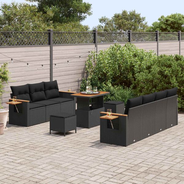 vidaXL Tuinbankenset met kussen 13 pcs Zwart poly rattan