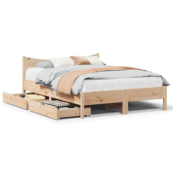 vidaXL Bedframe met lades massief grenenhout 135x190 cm