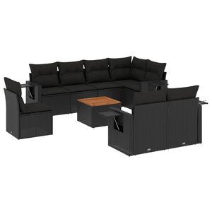vidaXL 9-delige Loungeset met kussens poly rattan zwart