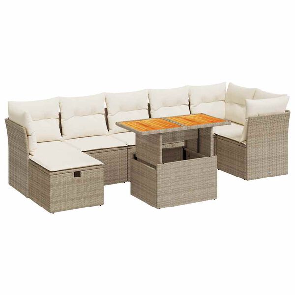 vidaXL 8-delige Loungeset met kussens poly rattan acacia beige