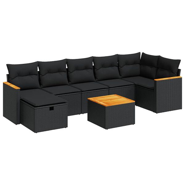vidaXL 8-delige Loungeset met kussens poly rattan zwart