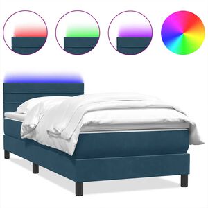 vidaXL Boxspring met matras en LED fluweel donkerblauw 80x210 cm