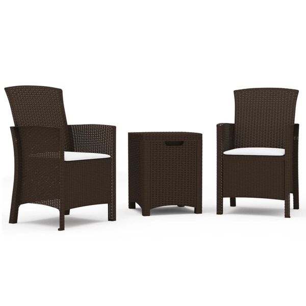 vidaXL 3-delige Loungeset met kussens PP rattan bruin